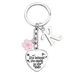 Inspirational Gift Initial Keychain For Women Friends Keyrings With Pink Flower 26 Letter Alphabet Keychain For Her Graduation Christmas Birthday Gifts for Daughter Sister (K)