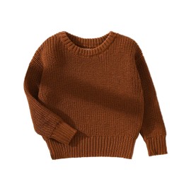 PATPAT Infant Baby Sweater Round Neck Long Sleeve Knit Jumpers Pullover Sweatshirt Fall Winter Clothes Newborn Coffee 3-6 Months