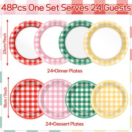 ojustbeok 48 Pcs Camp Gingham Paper Plates Gingham Checkered Bachelorette Party Supplies Glamping Birthday Dinner Plates Summer Bridal Shower Decorations Camping Themed Party Favors Baby Shower