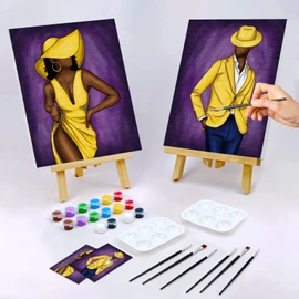Nuberlic 2 Pack Canvas Painting Kit Pre Drawn Canvas for Painting for Adults Sip and Paint Party Supplies Date Night Party Favor for Couples Valentine's Day Gifts（12x16）