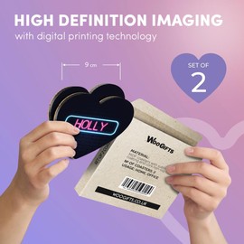 2 x Heart Coasters - Neon Sign Design Holly Name Cork Backed MDF Glossy Tea Coffee Accessory #353035