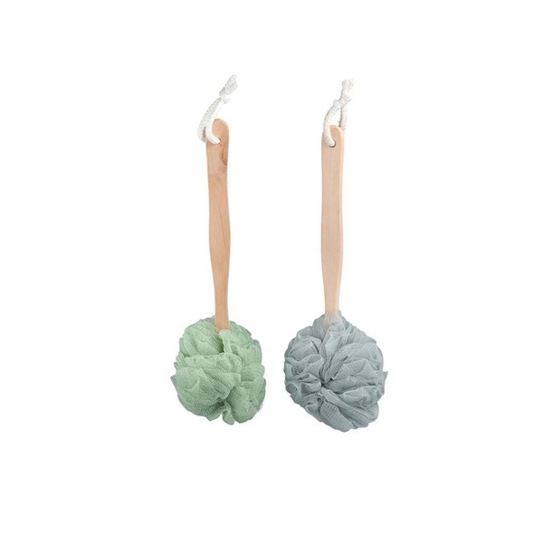 Pokinge 2 Pcs Soft Mesh Shower Brushes, Nature Wooden Long