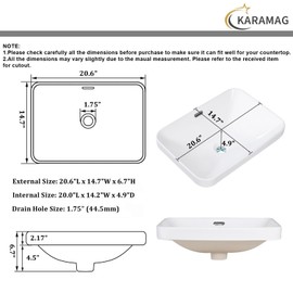 KARAMAG Bathroom Vessel Sink 20.6'' x 14.7'' Semi Recessed Bathroom Sink Rectangular Drop-in Vanity Sink with Overflow White Ceramic Modern Art Basin