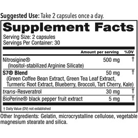Nitric Oxide Support Supplement for Men & Women – Nitrosigine + S7 Blend for Circulation, Energy & Workout Performance Support, 1 Pack