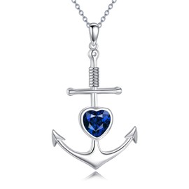 ANGSAU Anchor Necklace Sterling Silver Faith Hope Charity Pendant Heart Cross Anchor Jewelry Birthday Gifts for Women Men (A09-Silvery anchor-September)