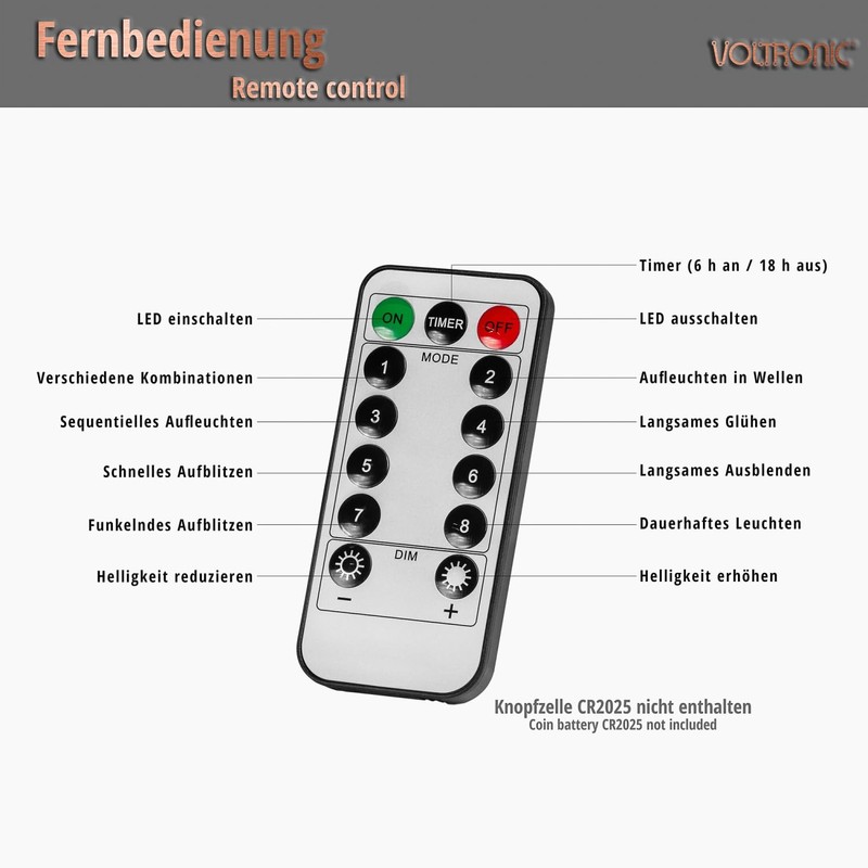 VOLTRONIC LED Lichterkette, IP44, Modell- und Farbwahl, 100 LEDs, Transparentes