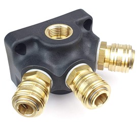 Compressed Air Distributor Wall Socket Plastic with 1x G 1/2 Inch Input Thread, 3 x 1/2 Inch Outlet Thread and 3 x Coupling Sockets NW 7.2 Brass Air Switch
