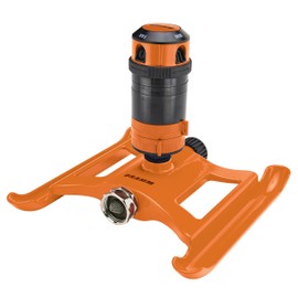 Dramm ColorStorm Gear Drive Sprinkler on Heavy Duty,Durable Metal Base, 4 Patterns, Ideal for Small, Medium & Large Areas with Pass Through Feature, Orange, 40 Foot Diameter