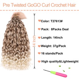 Mscat 14 Inch Gogo Curl Crochet Hair 8 Packs Pre Looped Water Wave Crochet Hair Ombre Blonde Ocean Wave Goddess Box Braids Deep Twist Synthetic Braiding Hair for Women (8 Packs, T27613#)