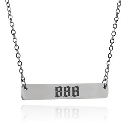 FashionJunkie4Life Stainless Steel 888 Bar Necklace | Laser Engraved Angel Number with 18" Chain | Numerology Gift for Women & Men, Stainless Steel, No Gemstone