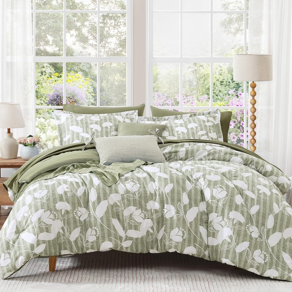 BLOOMHAVEN King Comforter Set -7 Pieces Sage Green Floral Comforter