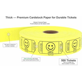 Tacticai 500 Raffle Tickets, Smile, Yellow (1 of 8 Colors), Single Roll, Ticket for Events, Entry, Class Reward, Fundraiser & Prizes