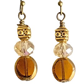 Etched Gold Dangle Earrings Amber Crystal. Jewelry Earrings for Women #3298FE172
