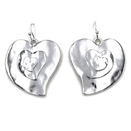 Heart Metallic Chrome Hammered Silver Women Earrings