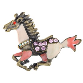 Alilang Womens Gunmetal Tone Antique Pink Peach Horse Stallion Brooch Pin