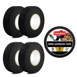 Vandetai Wiring Harness Tape High Temp Self-Adhesive Fabric Tape 1 Inch x 50 FT (5 Rolls 250 FT Total) for Automotive Engine Harness Wrap, Electrical Cable Protection, Noise Damping