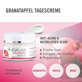 ARYA LAYA Pomegranate Day Cream for a Strengthened, Refreshed Complexion, Regenerates Cell Walls and Emphasises the Natural Glow of the Skin, for Combination Skin and Couperose, Vegan, 50 ml