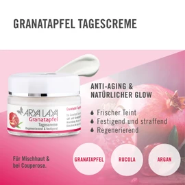ARYA LAYA Pomegranate Day Cream for a Strengthened, Refreshed Complexion, Regenerates Cell Walls and Emphasises the Natural Glow of the Skin, for Combination Skin and Couperose, Vegan, 50 ml