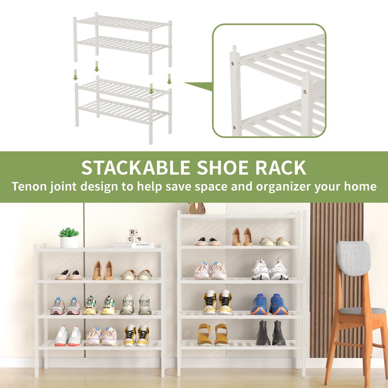 ROMGUAR CRAFT 4 Tier Bamboo Shoe Rack for Closet Free