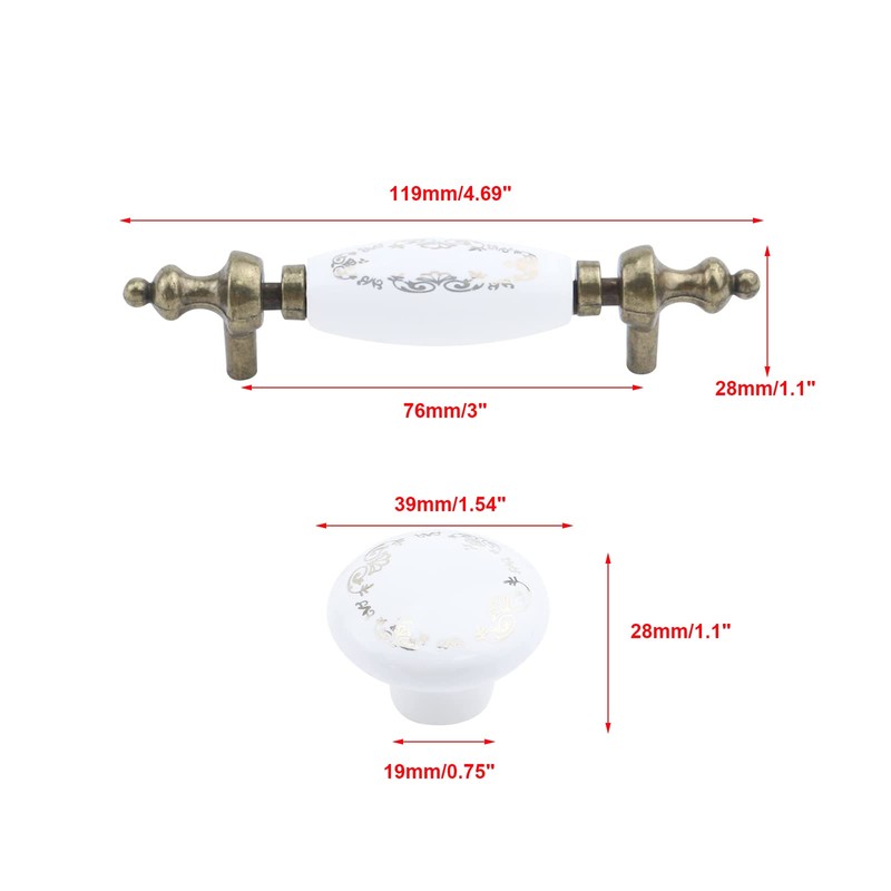 Semetall 6pcs Antique Bronze Ceramic Dresser Handles,Vintage Drawer Pull and