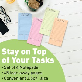 S&O Colorful Magnetic To Do List for Refrigerator - 4 Pack Magnetic Notepads for Refrigerator - Fridge Notepad with Magnet - Magnetic List Pads for Refrigerator - Grocery List Pad - 3.5x7”, 45 Page