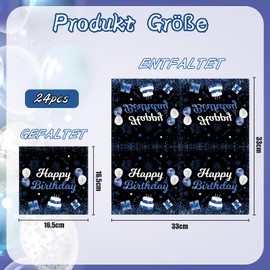 Ovanda Serviettes Birthday, Happy Birthday Napkins Blue, Pack of 24 Napkins Birthday Blue, 33 x 33 cm for Boys Girls Birthday Party Decoration