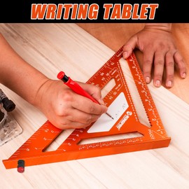 RONGPRO 2pcs Rafter Square, 12-inch & 7-inch Carpenter Sqaure Set with Woodworking Pencil, Carpenter Measuring Layout Tool, Aluminum Alloy Triangle Ruler for Woodworking- Imperial