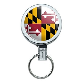 All Metal Retractable Reel ID Badge Key Card Holder with Belt Clip State Flag - Maryland State Flag
