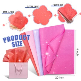 120 Sheets Glitter Tissue Paper 20"x14", 12 Assorted Colors Tissue Paper for Gift Bags, Decorative Wrapping Papers Bulk for DIY Crafts, Birthdays, Weddings & Packaging