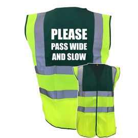 Equestrian Please Pass Wide And Slow Hi Viz Vis Vest Horse Riding Reflective Waistcoat Jacket Road Safety Visibility Yellow/Green X-Large