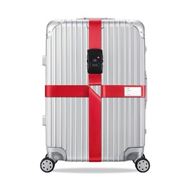 Veki Cross Luggage Straps Set TSA Approved with Lock Adjustable Travel Suitcase Belts Suitcase Tags with Name ID Card Packing Straps for Suitcases Strap Travel Accessories (Red, 1pcs)