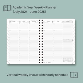 POPRUN Planner 2024-2025 (6.5'' x 8.5'') Academic Year Calendar (July 2024 - June 2025) with Hourly Time Slots, Weekly & Daily Appointment Book for time Management, Leather Cover - Brown