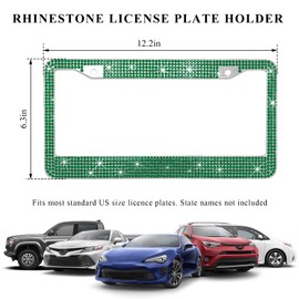 NYTKL Bling Car License Plate Frame, Handcrafted Crystal Car Tag Frame with Sparkly Screw Caps, Shiny Rhinestone Stainless Steel Licence Plate Holder Decor for Women Girls (Dark Green)