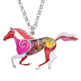 NEWEI Cute Enamel Horse Necklace Gifts Horse Pendant Jewellery for Women Girls Horse Loves Charms, enamel, No Gemstone