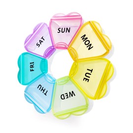 FHORAIN Weekly Pill Organiser, Cute, Round, Large Compartments, Rainbow Portable 7 Days Tablet Box, Travel Case for Vitamins, Supplements