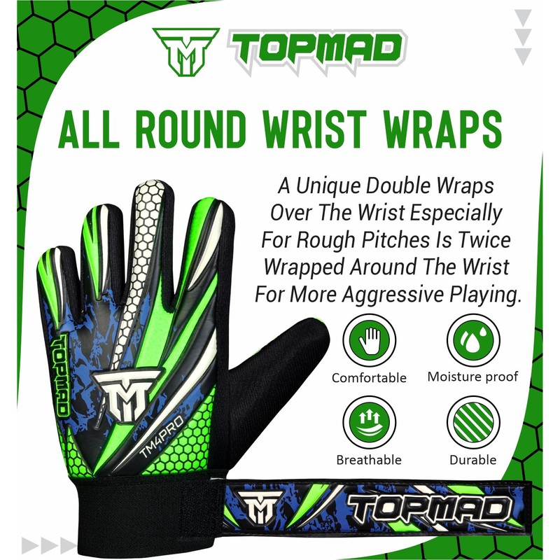TOPMAD Goalkeeper Gloves (Green, Size 8 suitable for Adult (M/L))