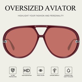 mosanana Trendy Oversized Big Aviator Retro 2025 Sunglasses for Women Men Wide Cool Cute Vintage Fashion Large Shades Sun Glasses Burgundy Red Lens MS52478