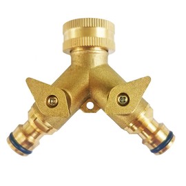 HQMPC Garden Hose Splitter Brass Y Hose Connector Two Way Hose Splitter 3/4" Female BSP Solid Brass Double Hose Connector for Outdoor Tap and Garden Hoses