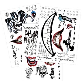 Set de 6 hojas de tatuajes temporales de Halloween de PADOUN, Joker temporales de tatuajes y escuadrón suicida Harley Quinn tatuajes de cuerpo completo para disfraz cosplay accesorio de fiesta