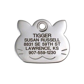 LuckyPet Pet ID Tag - Stainless Steel Cat Face - Durable Cat Tag - Easy to Read - Reflective on Back - Size: Small
