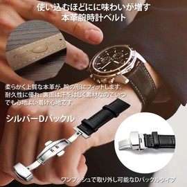 AriRi Men’s Watch Strap, Available Lug Sizes: 0.71/0.75/0.79/0.83/0.87/0.91/0.94 inches (18/19/20/21/22/23/24 mm), Genuine Leather, Replacement Strap, D-Buckle, Waterproof, Sweatproof, Replacement