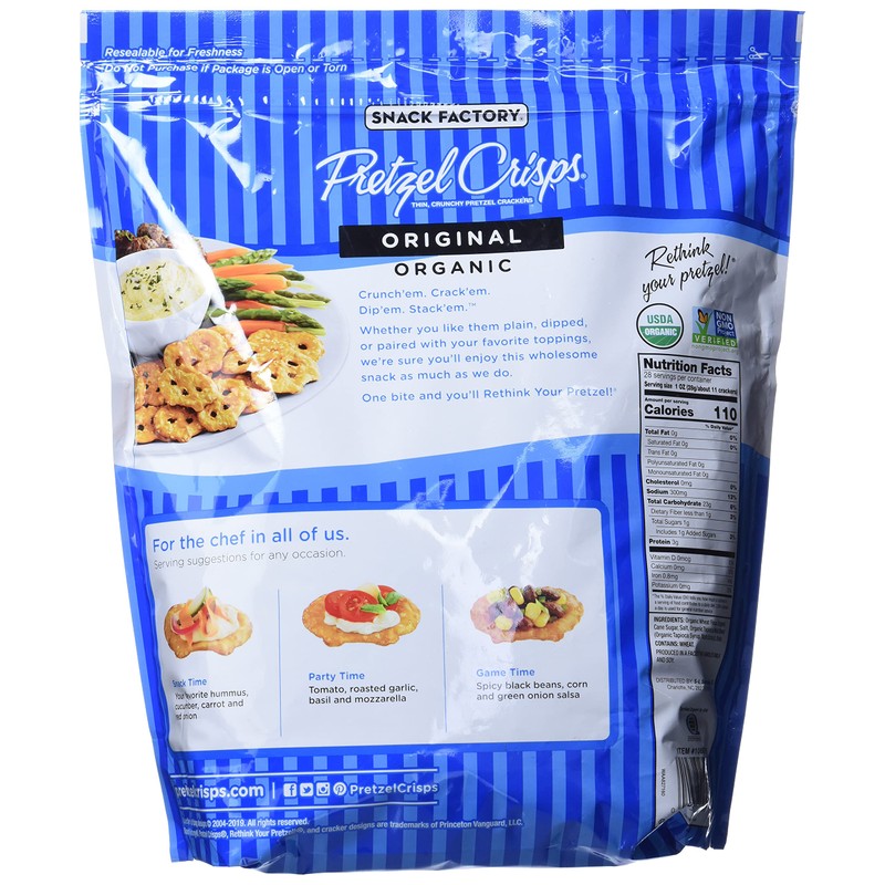 Snack Factory Pretzel Crisps, Original ORGANIC, 28 oz Bag