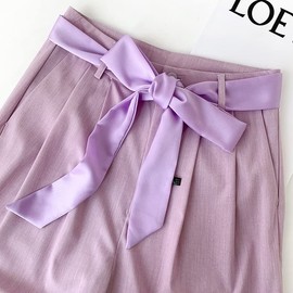 Women's Satin Belt 5 cm x 195 cm Band Imitation Silk Long Scarf Dress Waistband Hat Accessories, Light purple