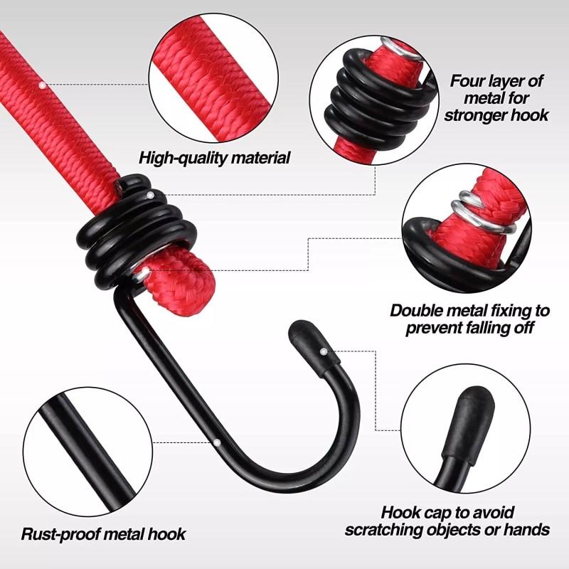 WORKPRO 24 Inch Bungee Cord with Hooks Red 4 Pack