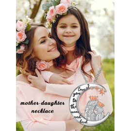 WINNICACA Mother's Day Mother and Daughter Necklace 925 Sterling Silver I Love You to the Moon and Back Pendant Chain Gifts for Mum Women, Sterling Silver