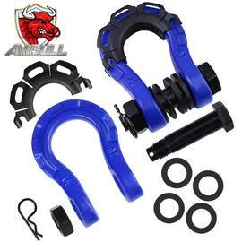 AMBULL Shackles Upgrade 3/4" D Ring Shackle (2 Pack) 70,000 lbs Break Strength with 7/8" Pin, Isolator and Washer Kits for Use with Tow Strap, Winch, Off-Road Truck Vehicle Recovery, Blue