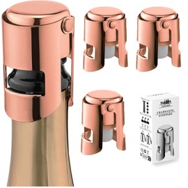 Champagne Stoppers for Bottles, Pafusen Champagne Sealer Stopper, Stainless Steel Champagne Cork Stopper Toppers, Saver for Champagne Cava Prosecco Sparkling Wine (Champagne -3-Pack-Rose Gold)