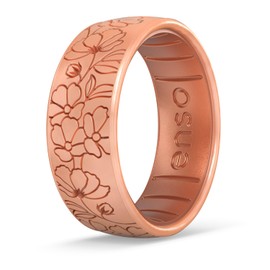 Enso Rings Etched Classic Silicone Rings - Comfortable and Flexible Design - Camellia + Cosmos - Rose Gold/Copper - Size 4