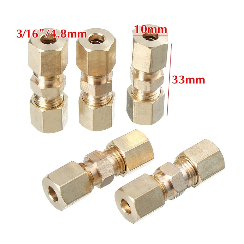 JUSTBAIXUE 5 Piece Brass Brake Line Union Fitting Straight Resuder