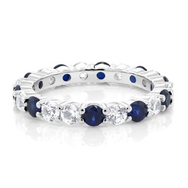 Gem Stone King 925 Sterling Silver Blue and White Created Sapphire Band Eternity Ring For Women (2.20 Cttw, Available 5,6,7,8,9)